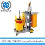 Housekeeping Cart Organizer with Lid & Detachable Bag, Commercial Janitorial Trolley for Cleaning Supplies